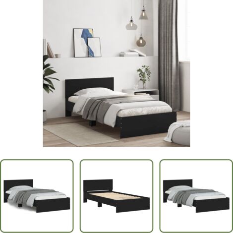 Estructura de cama -  Estructura cama con cabecero madera ingeniería negro 100x200 cm