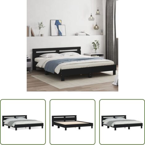 Estructura de cama -  Estructura cama con cabecero madera ingeniería negro 160x200 cm