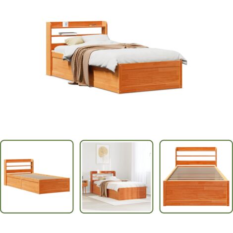 Estructura de cama -  Estructura cama con cabecero madera pino marrón cera 100x200 cm