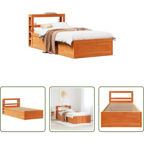 Estructura de cama -  Estructura cama con cabecero madera pino marrón cera 100x200 cm