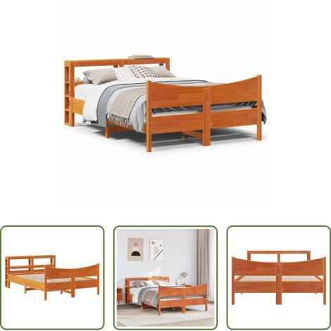 Estructura de cama -  Estructura cama con cabecero madera pino marrón cera 150x200 cm