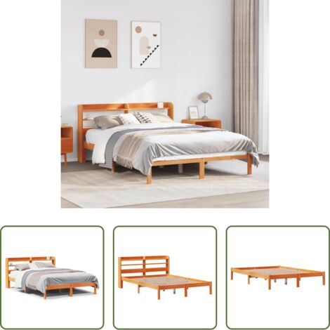Estructura de cama -  Estructura cama con cabecero madera pino marrón cera 150x200 cm