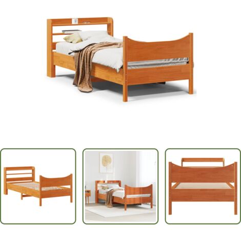 Estructura de cama -  Estructura cama con cabecero madera pino marrón cera 75x190 cm
