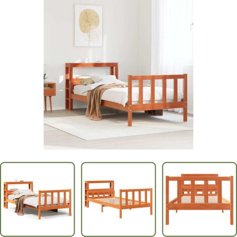 Estructura de cama -  Estructura cama con cabecero madera pino marrón cera 75x190 cm