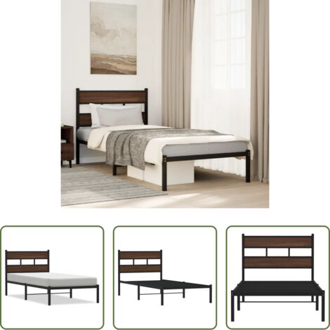 Estructura de cama -  Estructura cama con cabecero sin colchón marrón roble 75x190 cm