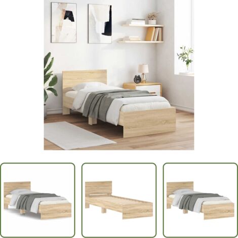 Estructura de cama -  Estructura cama con cabecero sin colchón roble Sonoma 75x190 cm