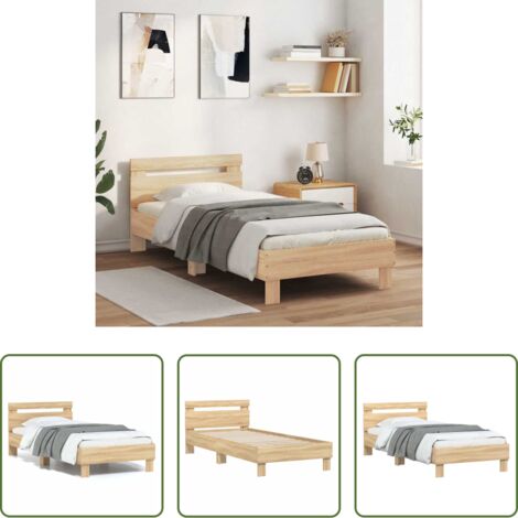 Estructura de cama -  Estructura cama con cabecero sin colchón roble Sonoma 75x190 cm