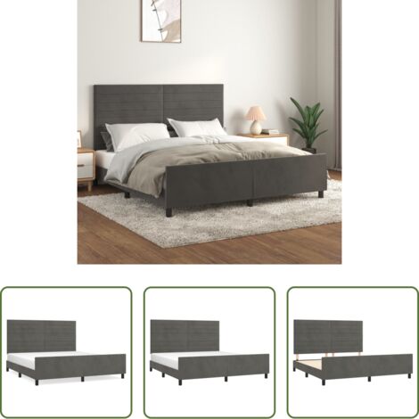 Estructura de cama -  Estructura cama con cabecero terciopelo gris oscuro 180x200 cm