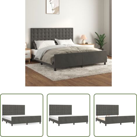 Estructura de cama -  Estructura cama con cabecero terciopelo gris oscuro 180x200 cm