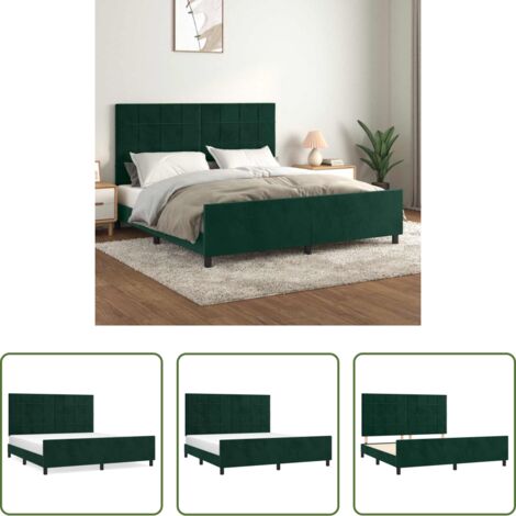 Estructura de cama -  Estructura cama con cabecero terciopelo verde oscuro 180x200 cm