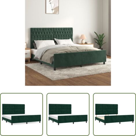 Estructura de cama -  Estructura cama con cabecero terciopelo verde oscuro 180x200 cm