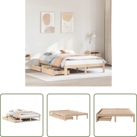 Estructura de cama -  Estructura cama con cajones madera de pino maciza 140x200 cm