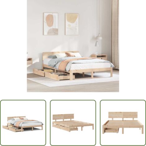 Estructura de cama -  Estructura cama con cajones madera de pino maciza 140x200 cm