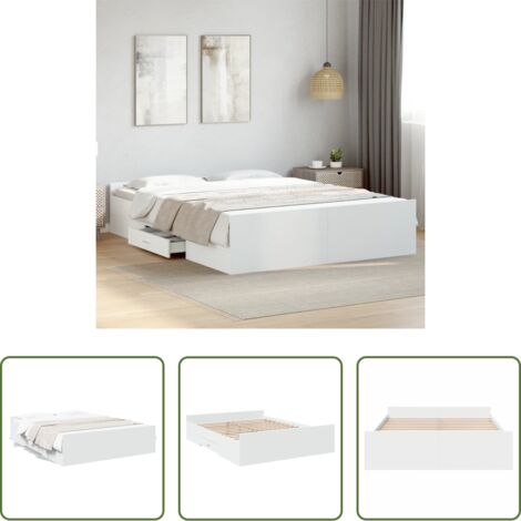 Estructura de cama -  Estructura cama con cajones madera ingeniería blanca 150x200 cm