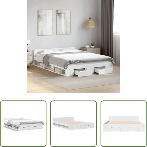 Estructura de cama -  Estructura cama con cajones madera ingeniería blanca 160x200 cm