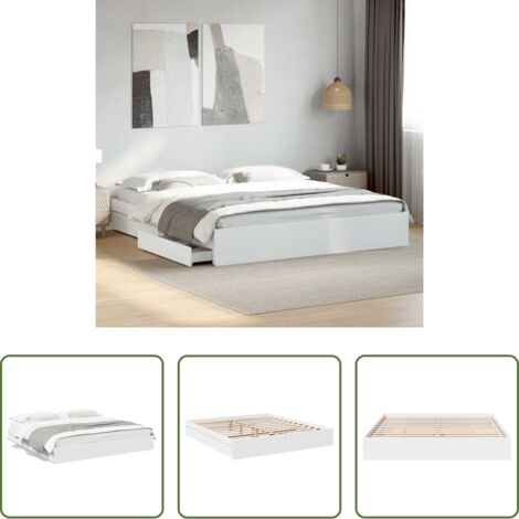 Estructura de cama -  Estructura cama con cajones madera ingeniería blanca 180x200 cm