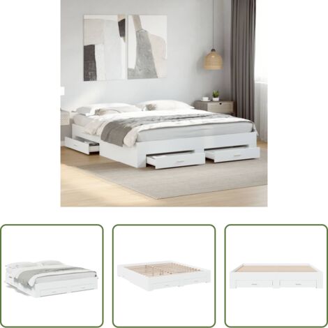 Estructura de cama -  Estructura cama con cajones madera ingeniería blanca 200x200 cm
