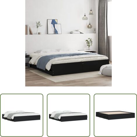 Estructura de cama -  Estructura cama con cajones madera ingeniería negra 200x200 cm
