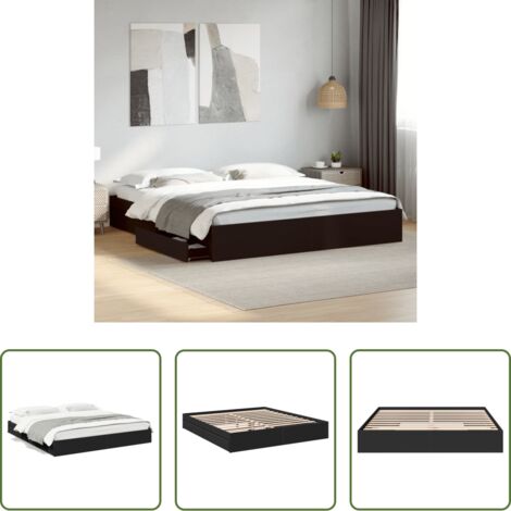 Estructura de cama -  Estructura cama con cajones madera ingeniería negra 200x200 cm