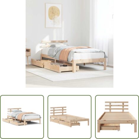 Estructura de cama -  Estructura cama con cajones madera maciza pino 100x200 cm