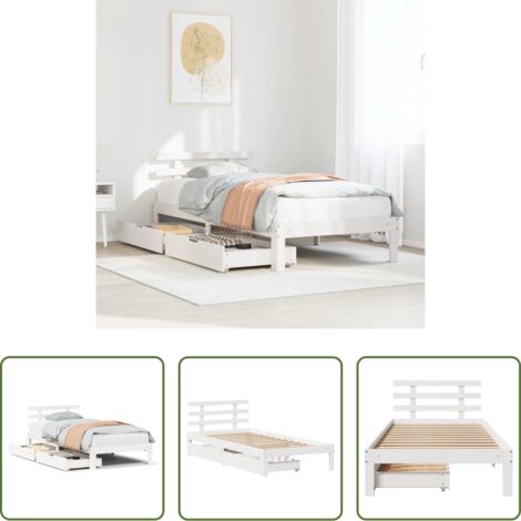 Estructura de cama -  Estructura cama con cajones madera maciza pino blanco 75x190 cm