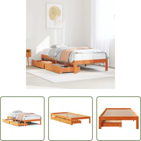 Estructura de cama -  Estructura cama con cajones madera maciza pino marrón 90x190 cm