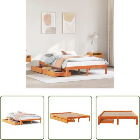 Estructura de cama -  Estructura cama con cajones madera pino marrón cera 135x190 cm