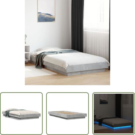Estructura de cama -  Estructura cama con luces LED madera gris hormigón 90x190 cm