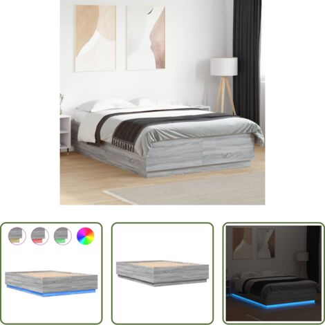 Estructura de cama -  Estructura cama con luces LED madera gris Sonoma 160x200 cm