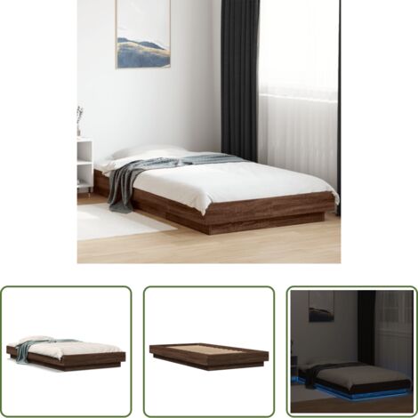 Estructura de cama -  Estructura cama con luces LED madera roble marrón 90x190 cm