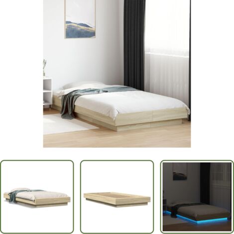 Estructura de cama -  Estructura cama con luces LED madera roble Sonoma 90x190 cm