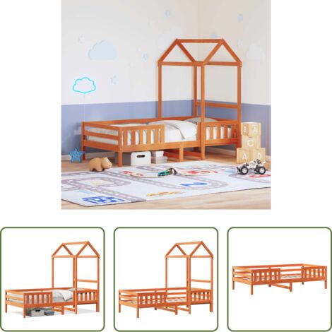 Estructura de cama -  Estructura cama con techo madera maciza pino marrón 75x190 cm