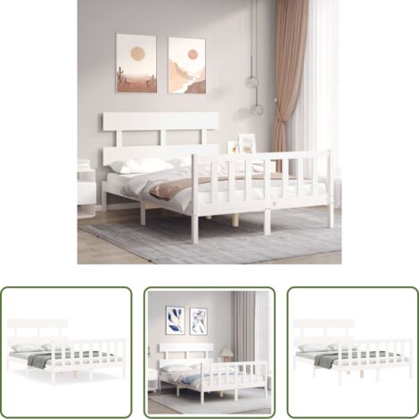 Estructura de cama -  Estructura cama de matrimonio con cabecero madera maciza blanco