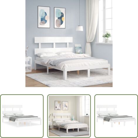 Estructura de cama -  Estructura cama de matrimonio con cabecero madera maciza blanco