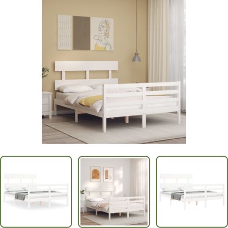 Estructura de cama -  Estructura cama de matrimonio con cabecero madera maciza blanco