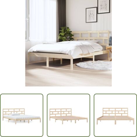 Estructura de cama -  Estructura cama doble pequeña madera maciza 135x190 cm