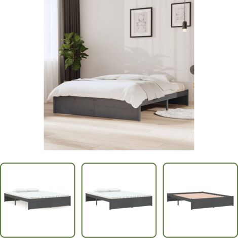 Estructura de cama -  Estructura cama doble sin colchón madera maciza gris 135x190 cm