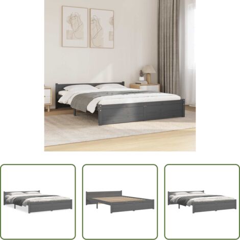 Estructura de cama -  Estructura cama doble sin colchón madera maciza gris 135x190 cm