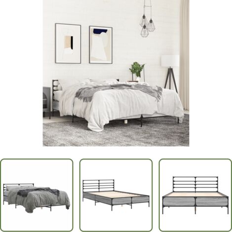 Estructura de cama -  Estructura cama madera ingeniería metal gris Sonoma 120x190 cm
