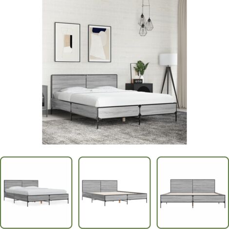 Estructura de cama -  Estructura cama madera ingeniería metal gris Sonoma 120x200 cm