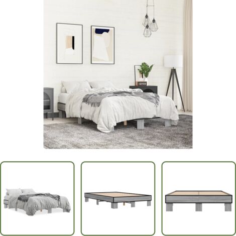 Estructura de cama -  Estructura cama madera ingeniería metal gris Sonoma 120x200 cm