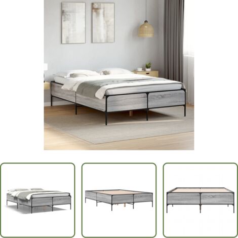 Estructura de cama -  Estructura cama madera ingeniería metal gris Sonoma 135x190 cm