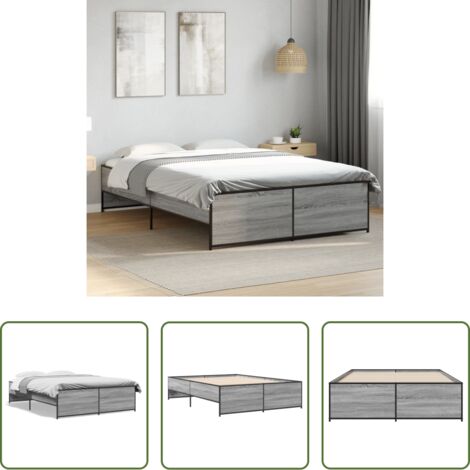 Estructura de cama -  Estructura cama madera ingeniería metal gris Sonoma 135x190 cm