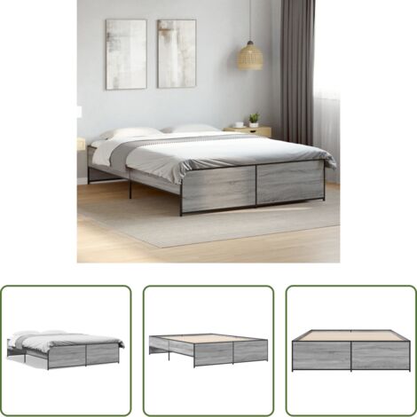 Estructura de cama -  Estructura cama madera ingeniería metal gris Sonoma 160x200 cm