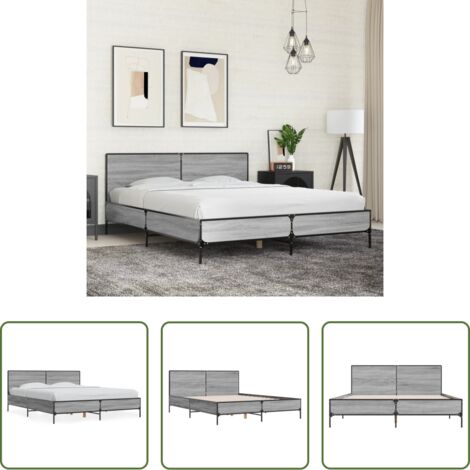 Estructura de cama -  Estructura cama madera ingeniería metal gris Sonoma 160x200 cm
