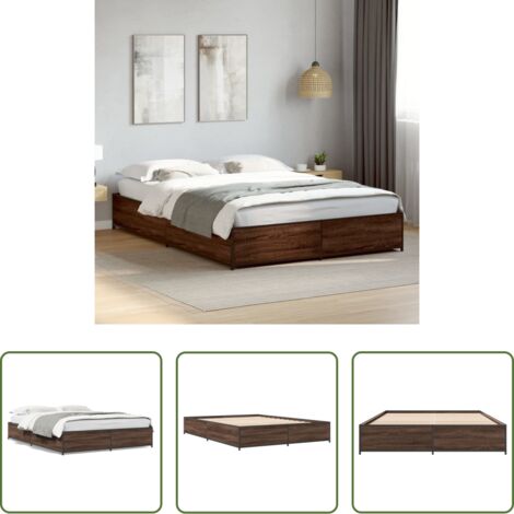 Estructura de cama -  Estructura cama madera ingeniería metal marrón roble 120x190 cm