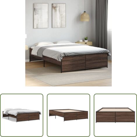 Estructura de cama -  Estructura cama madera ingeniería metal marrón roble 120x200 cm