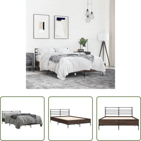 Estructura de cama -  Estructura cama madera ingeniería metal marrón roble 120x200 cm