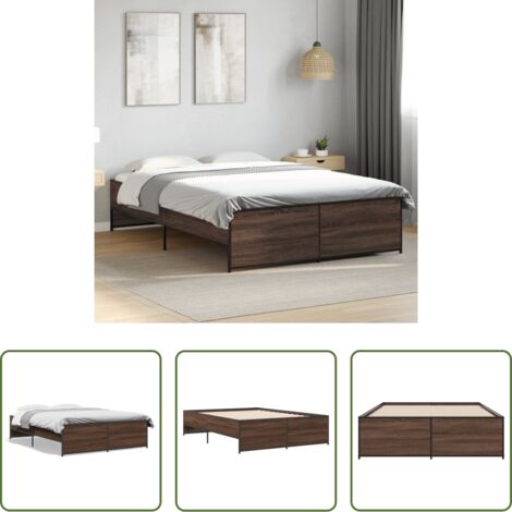 Estructura de cama -  Estructura cama madera ingeniería metal marrón roble 135x190 cm