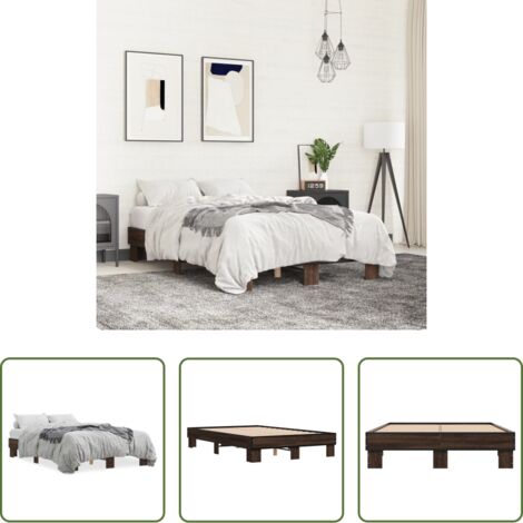Estructura de cama -  Estructura cama madera ingeniería metal marrón roble 135x190 cm